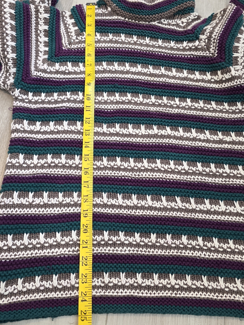Weekend Edition Hand Knit Cotton Striped Mock Neck Sweater Size M Teal Purple - Picture 9 of 9